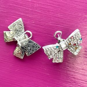 Betsy Johnson rhinestone bow stud earrings silver red amber blue pink party cute